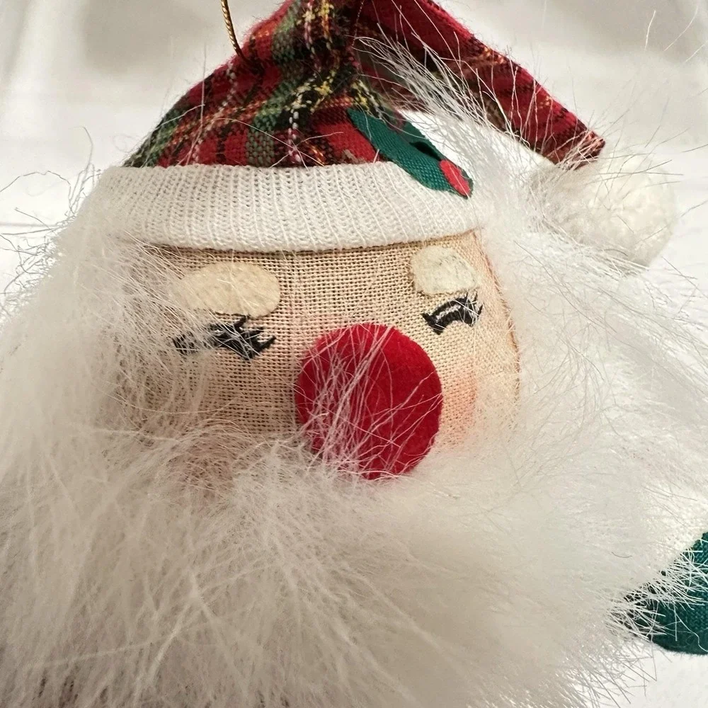 Vintage Santa Claus Plaid Egg Shaped ‎ Christmas Tree Ornaments 5